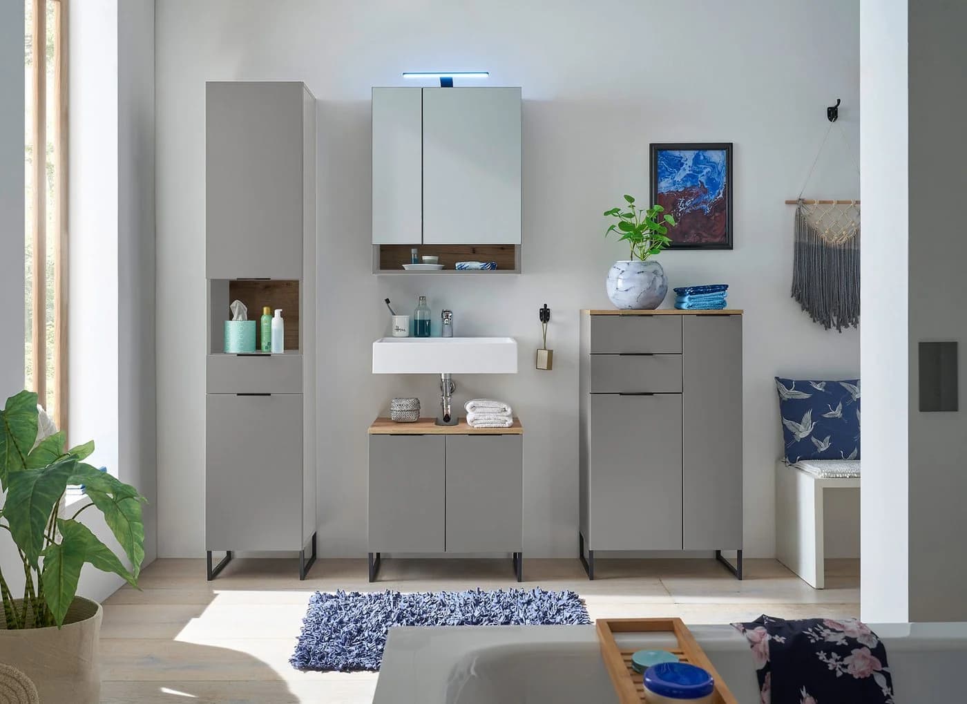 BASIC by Balculina Denver Waschbeckenunterschrank Grau Matt Softclose