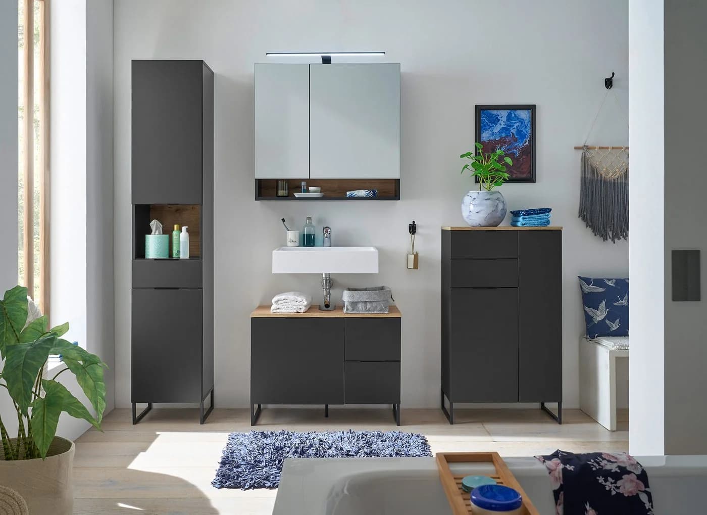 BASIC by Balculina Spiegelschrank Denver Schwarz Matt Softclose