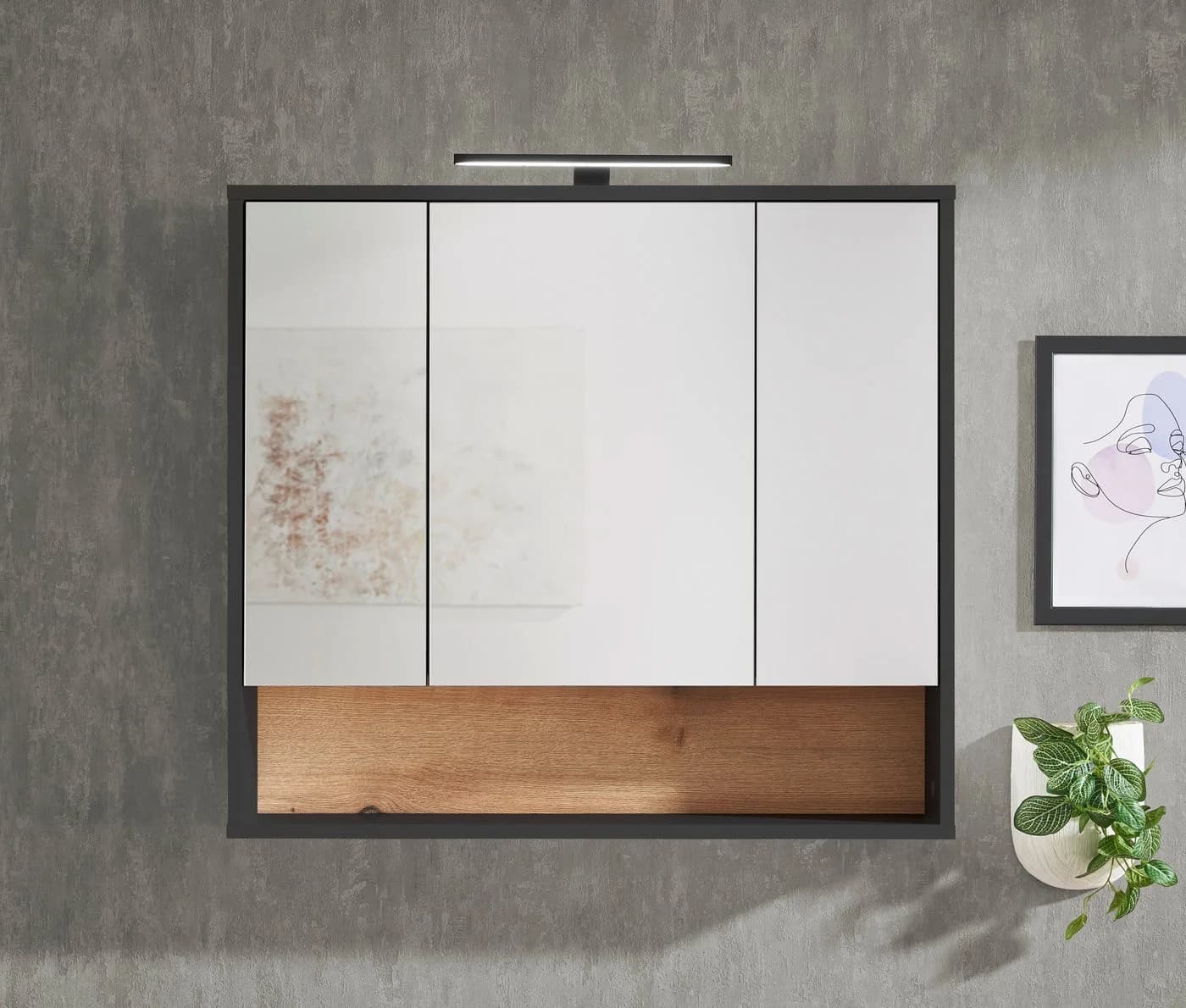 Spiegelschrank BASIC BY BALCULINA Liguria Anthrazit Eichefarben
