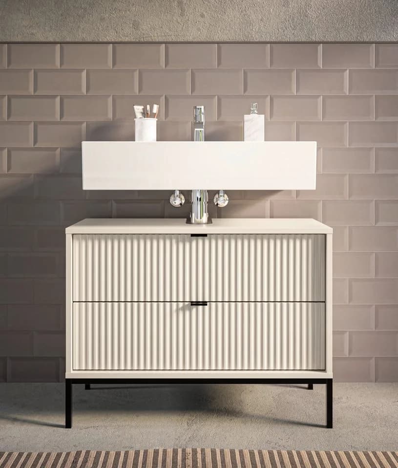 BASIC by Balculina Waschbeckenunterschrank Lucera 80cm Breite Metallgriffe