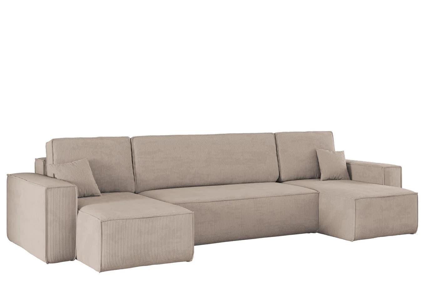 Kaiser Möbel Ecksofa U-Form BEST Cord Dunkelbeige mit Schlaffunktion