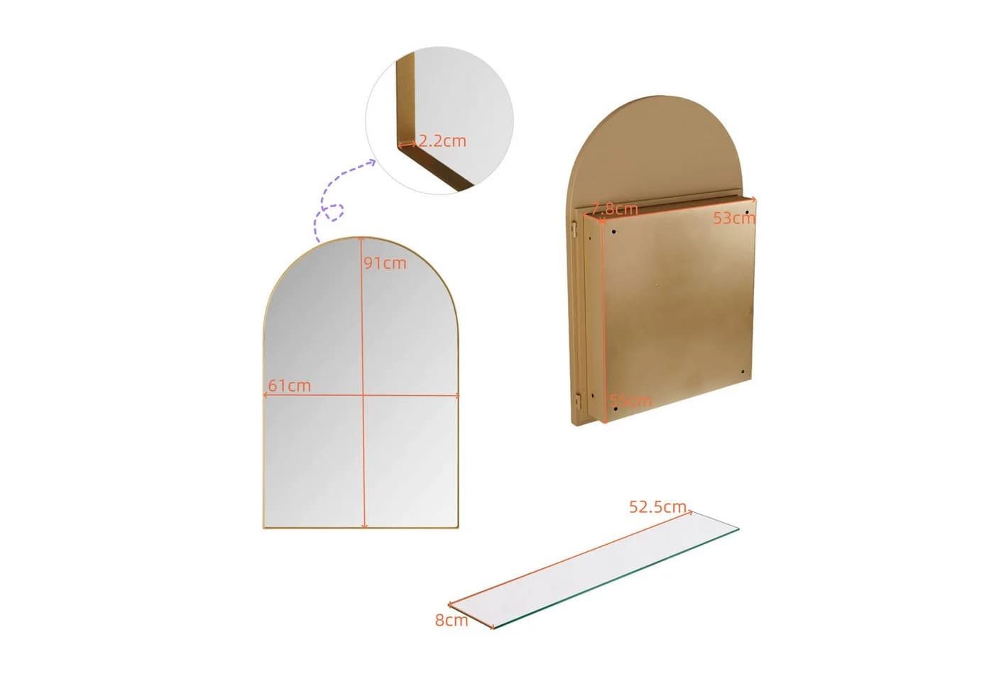 Celya Badezimmerspiegelschrank Gold Metallrahmen Spiegel