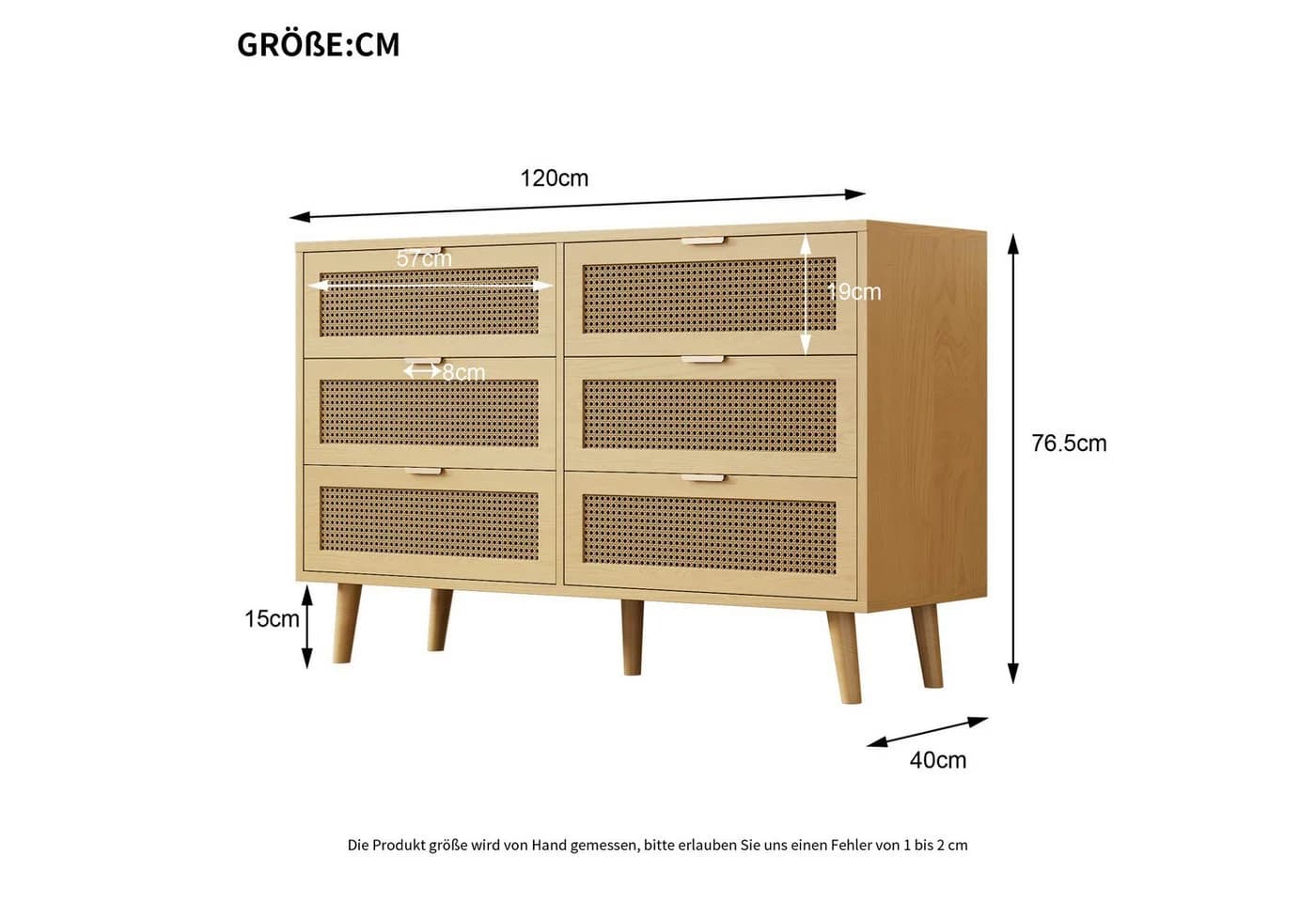 Celya Kommode Sideboard 6 Schubladen Walnuss Holz
