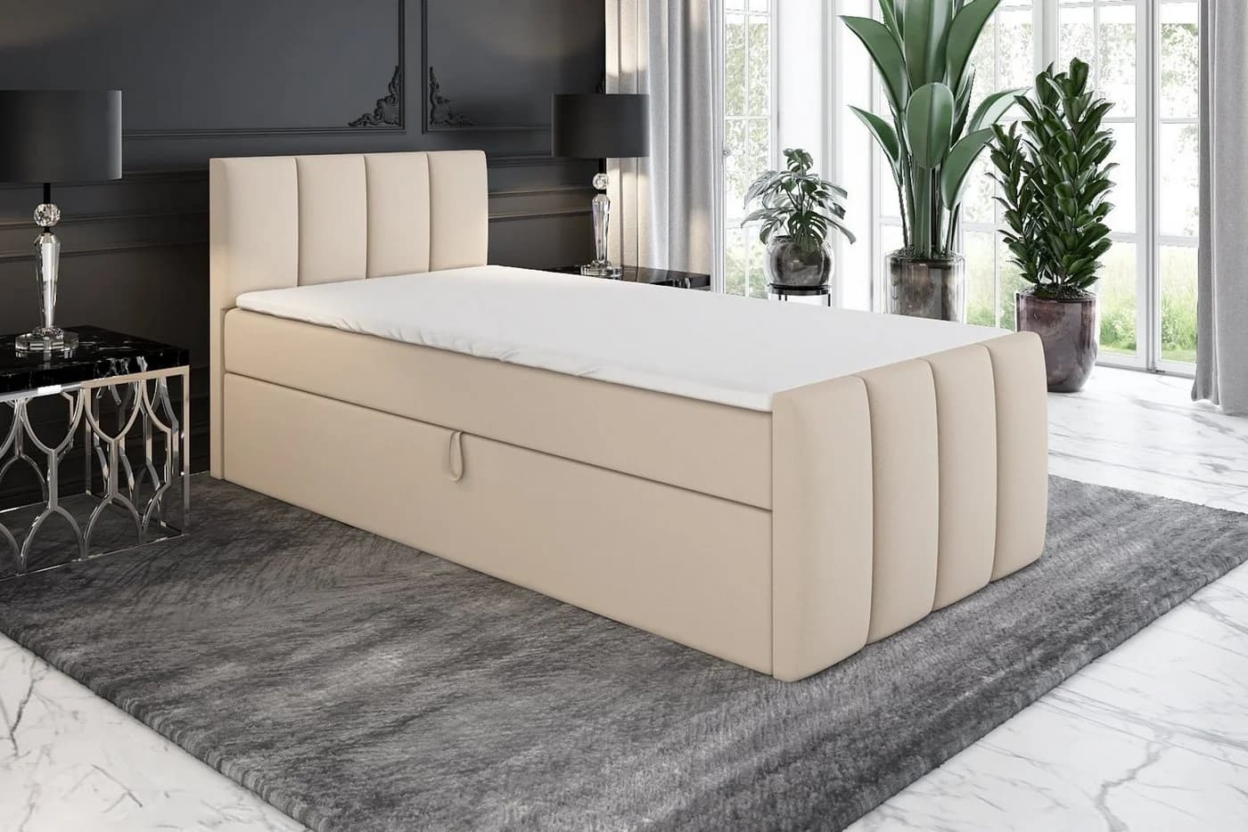 A&J MöbelLand Boxspringbett FUNI mit Bettkasten, Topper & Kopfteil Beige