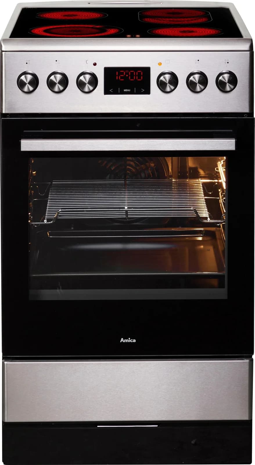 AMICA Elektro-Standherd SHC 903 001 E Glaskeramik-Kochfeld Silber