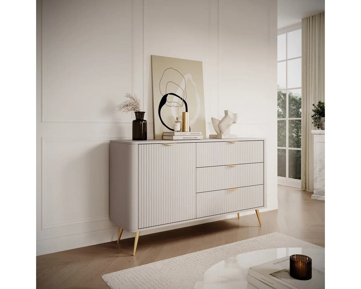 Compleo Kommode Modern Beige mit Schubladen und Drehtür
