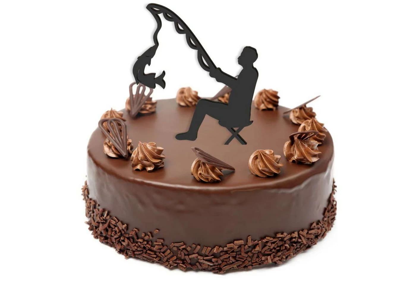 Festivalartikel Angler-Kuchen-Topper Schwarz 12x18 cm Holz