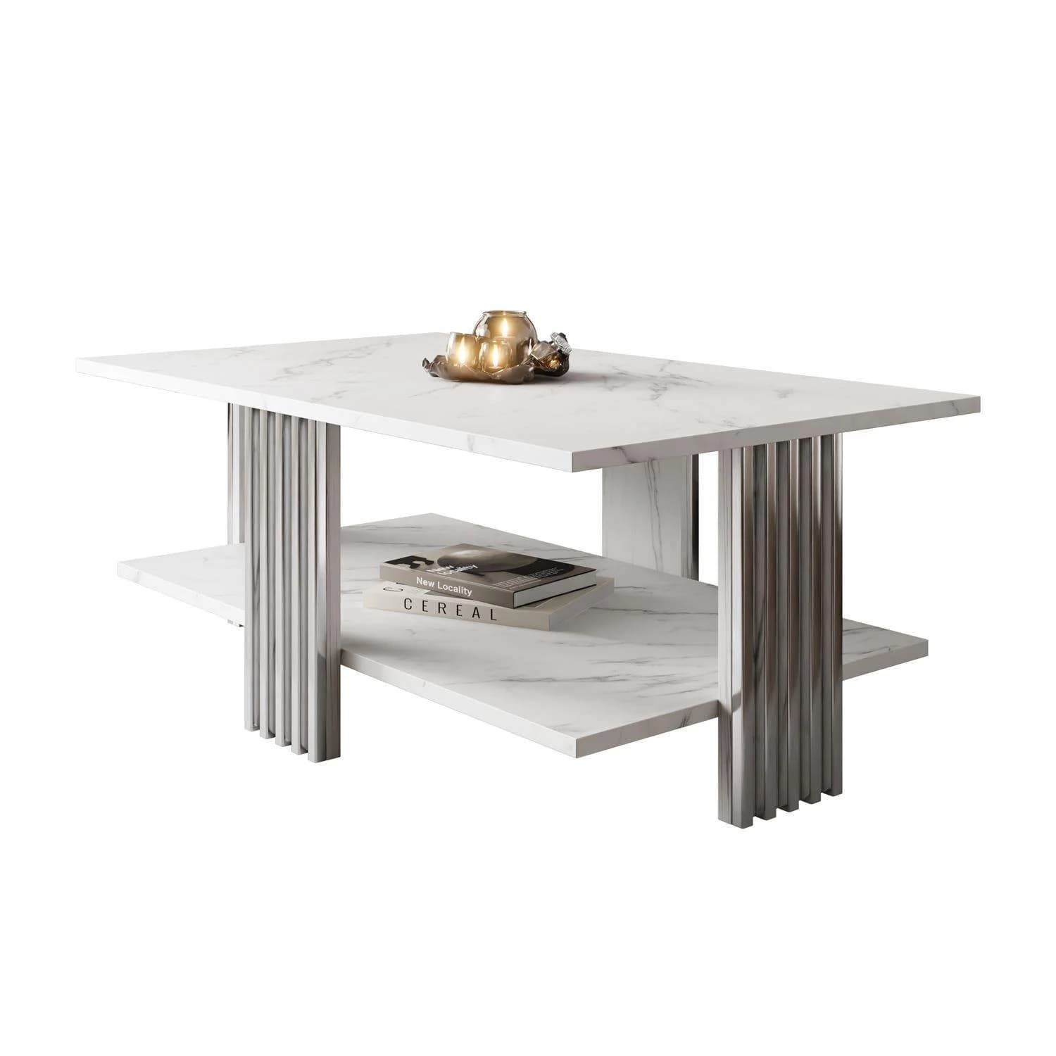 Lookway Couchtisch SAPHIRA SILVER mit Ablage Silber