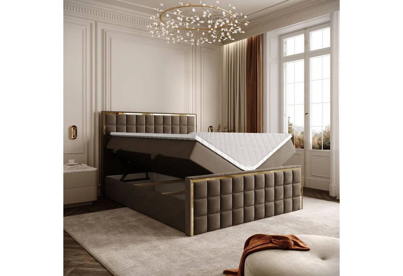 Lookway Boxspringbett ISADORA II GOLD mit Bettkästen und Topper