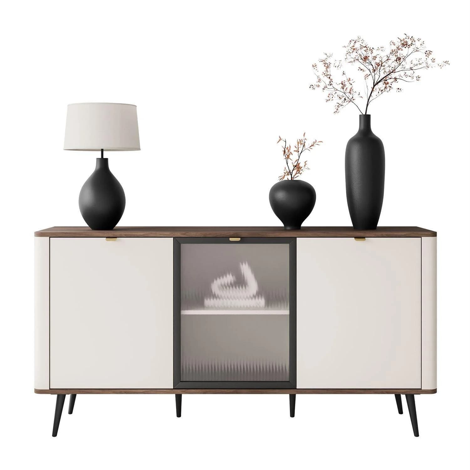 KOMMODE AUTUMN 2D1W mit Glasfront Nussbaum Kaschmir