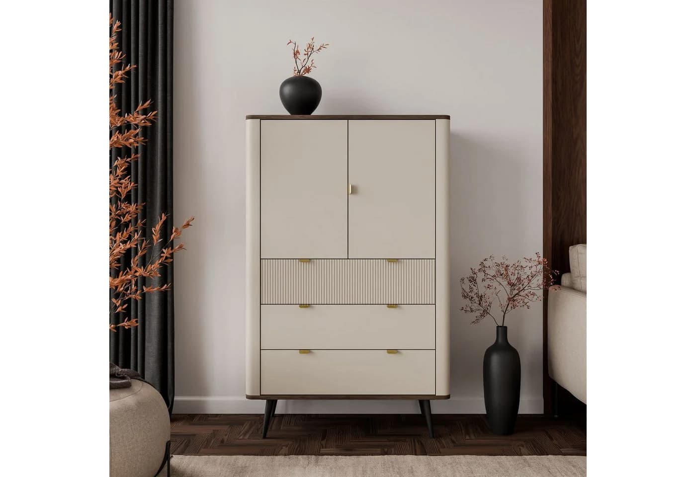 Lookway Kommode AUTUMN 2D3S mit geriffelter Front Kaschmir/Nussbaum