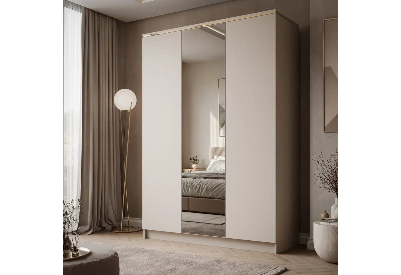 Lookway Kleiderschrank AURORA 3D Kaschmir mit Spiegel und Goldoptik