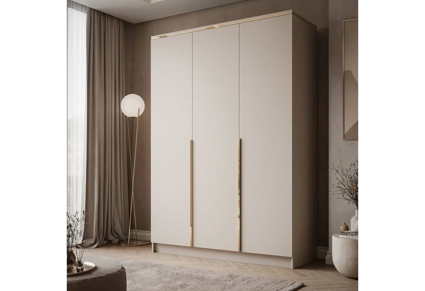 Lookway Kleiderschrank AURORA 3D 3-türig Kaschmir matt Goldoptik
