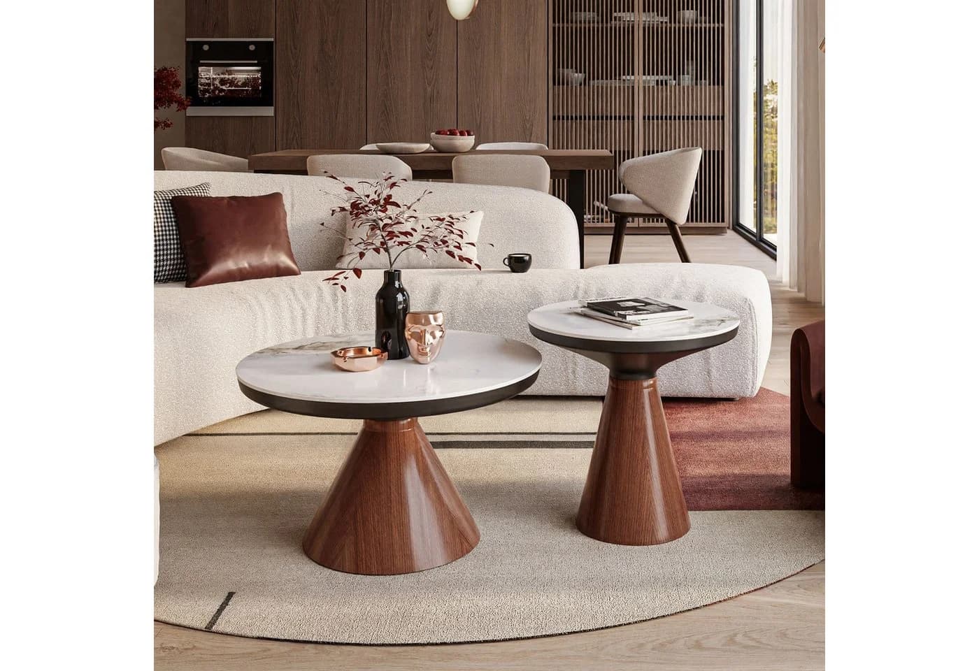 Lookway Couchtisch Giselle 2-in-1 Weiß/Nussbaum Modern