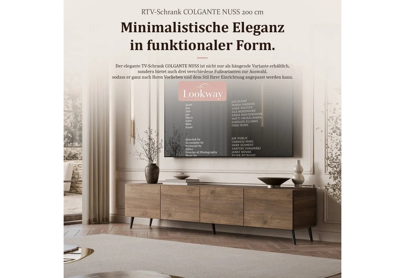 Lookway TV-Schrank COLGANTE Nussbaum Push-to-Open