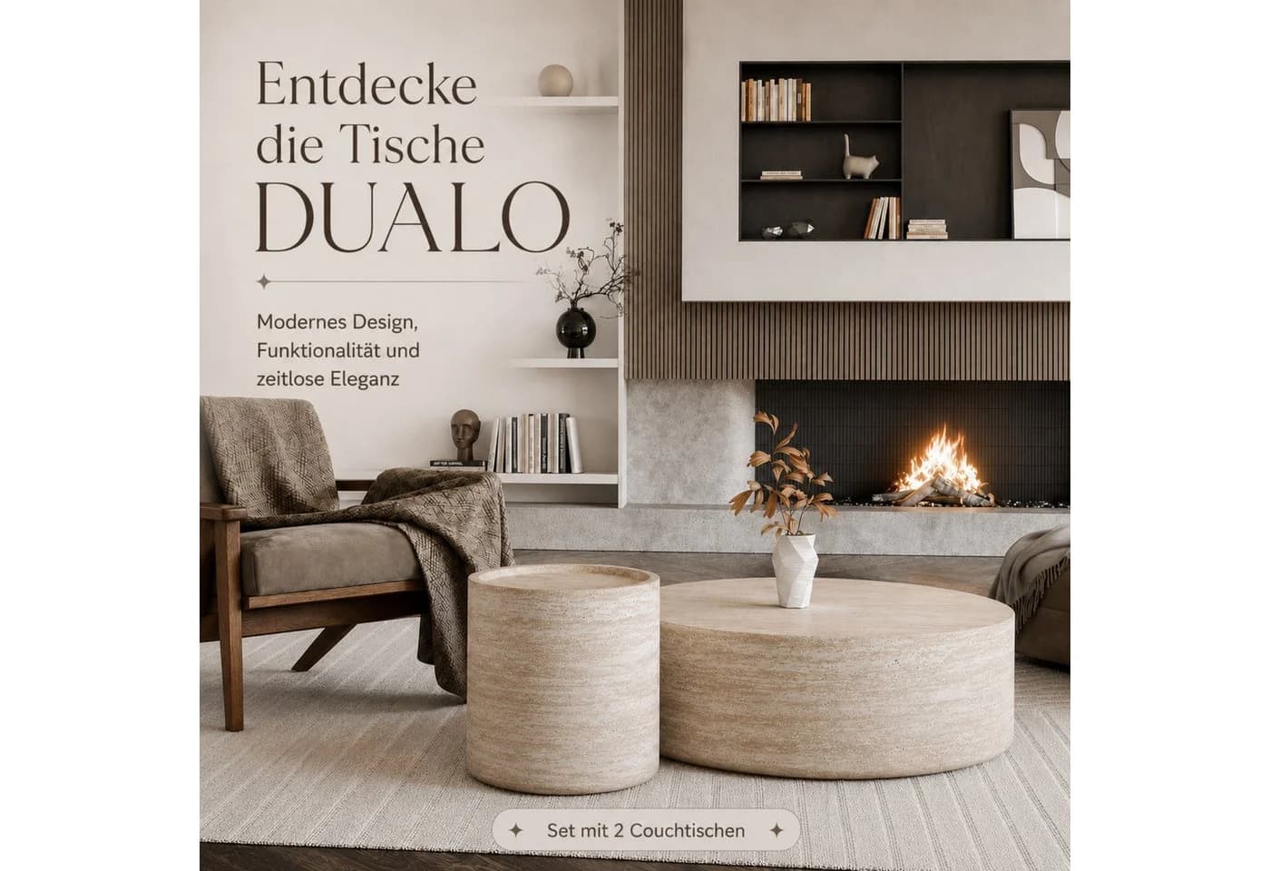 Lookway DUALO Couchtisch-Set 2er Rundtische MDF Modern