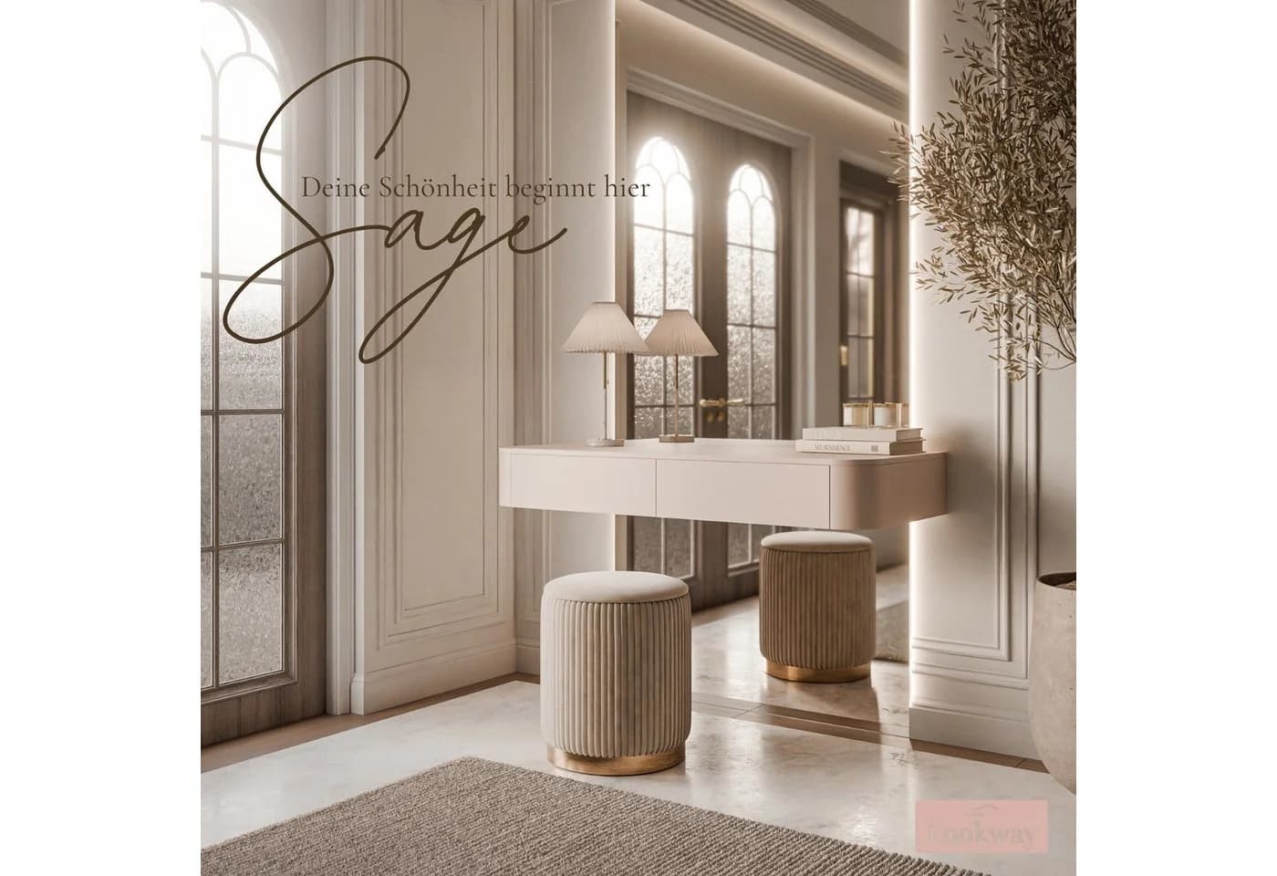 Lookway Konsolentisch SAGE Hängende Konsole Beige mit Schubladen