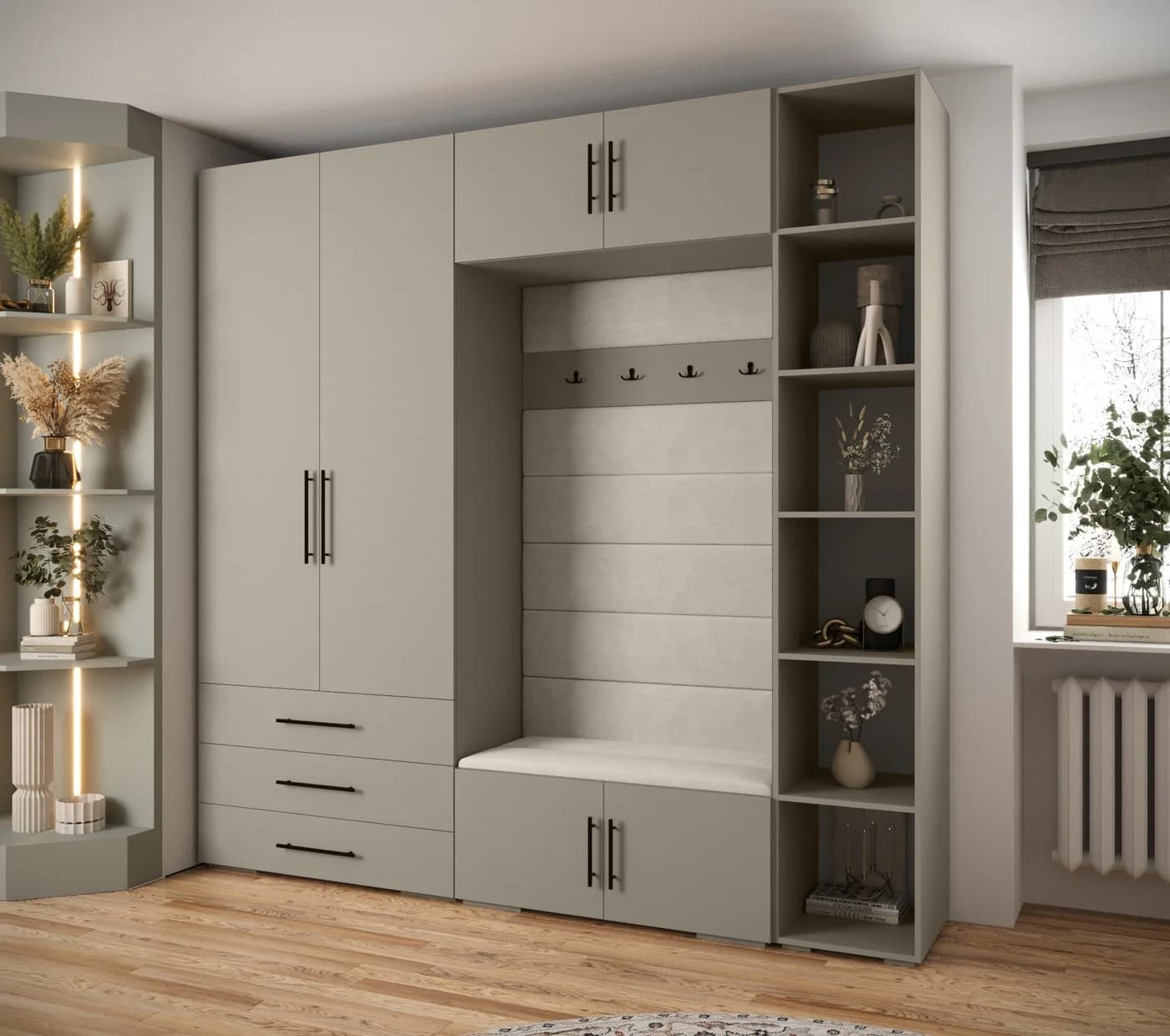 ABIKS MÖBEL Kompaktgarderobe INOVA mit Kleiderstange und Regalen