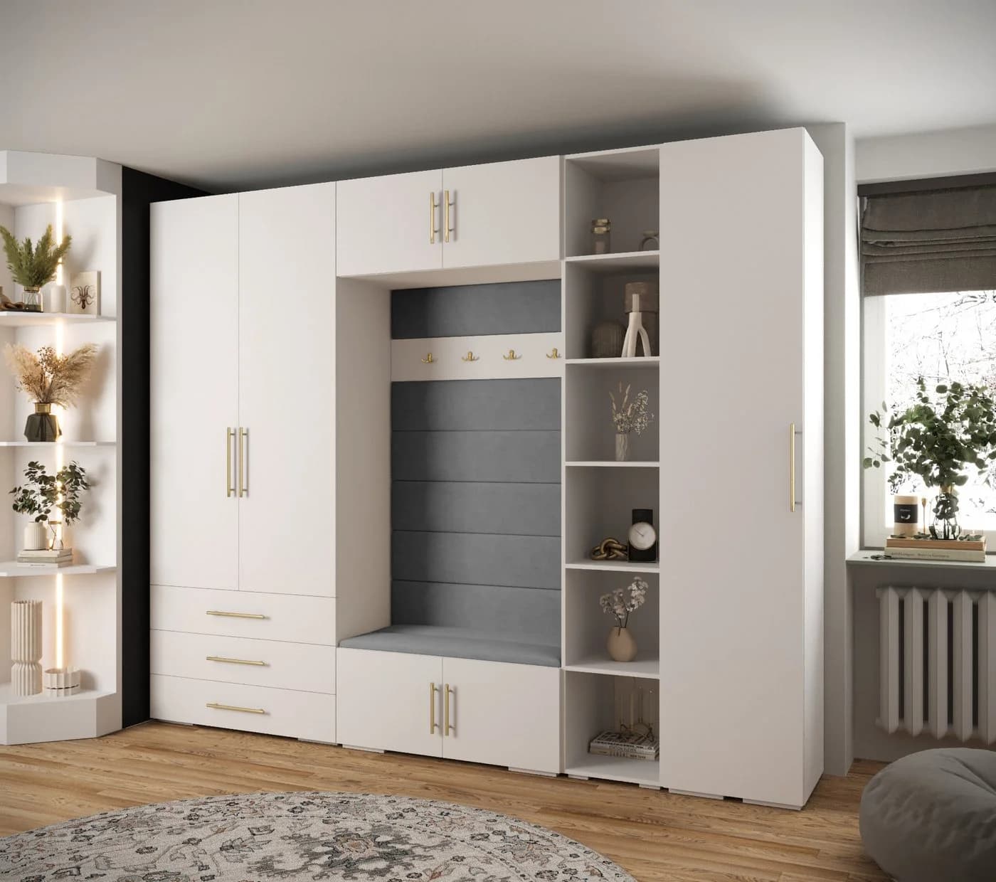 ABIKS MÖBEL Kompaktgarderobe INOVA 3 SATZ 11-teilig Weiß/Gold