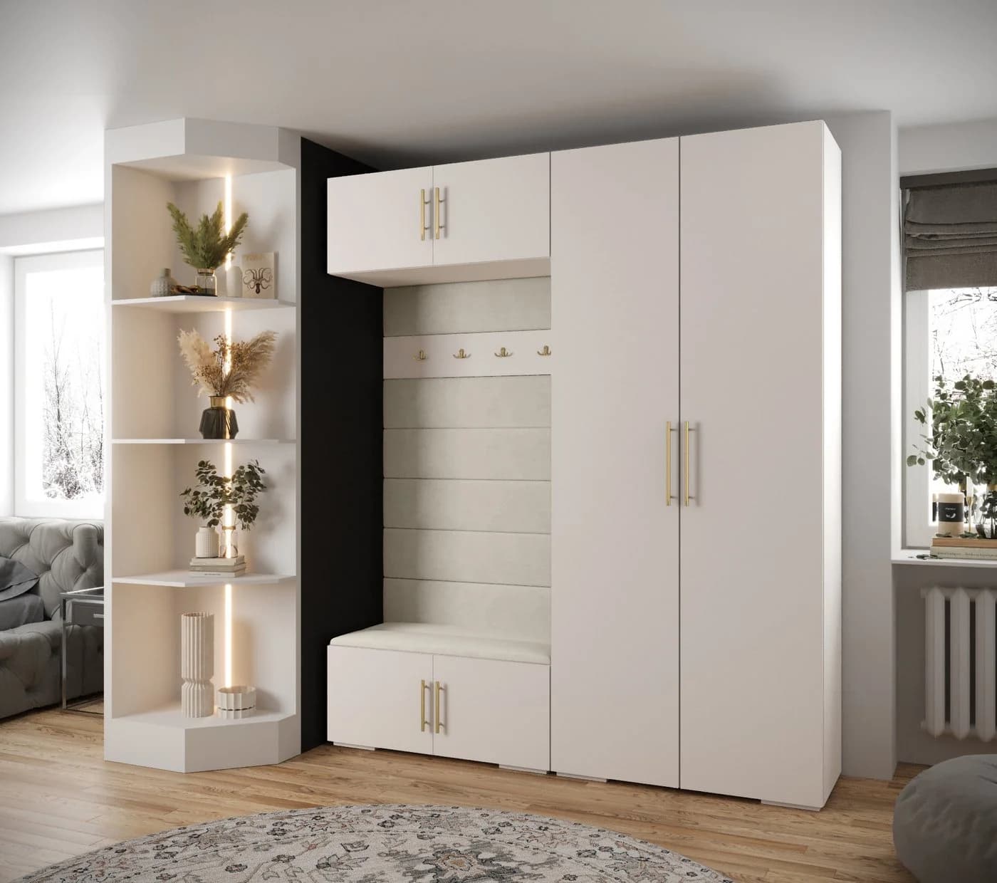 ABIKS MÖBEL Kompaktgarderobe INOVA 3 SATZ mit Kleiderstange und Regalen