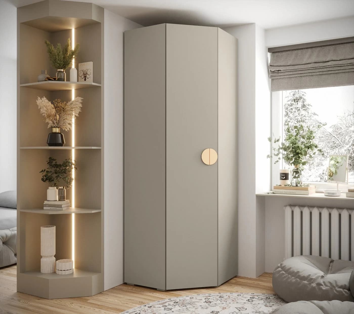ABIKS MÖBEL Eckschrank Inova 4-tlg. mit Stange & Regalen