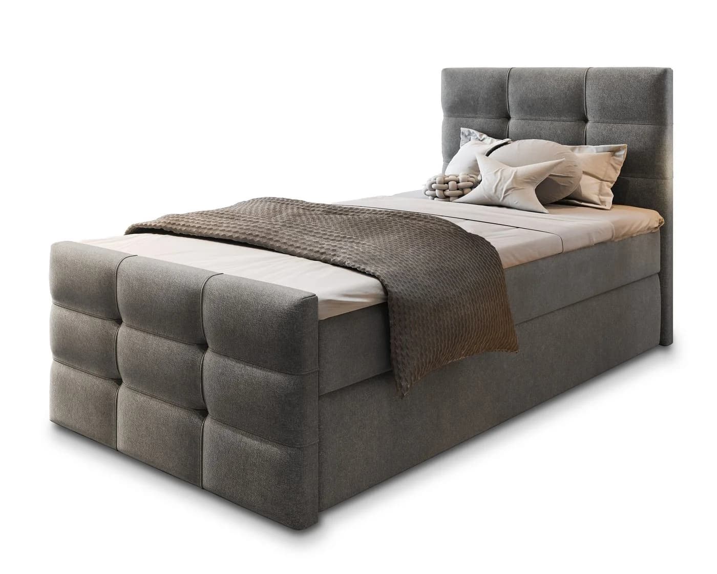 Masseno Boxbett AMON Grau mit Bettkasten und Matratze