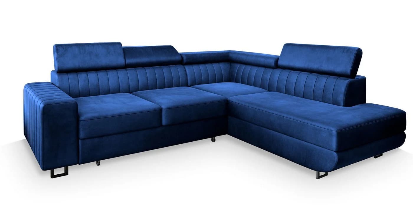 Masseno Ecksofa NOLA L-Form mit Schlaffunktion und Bettkasten Blau