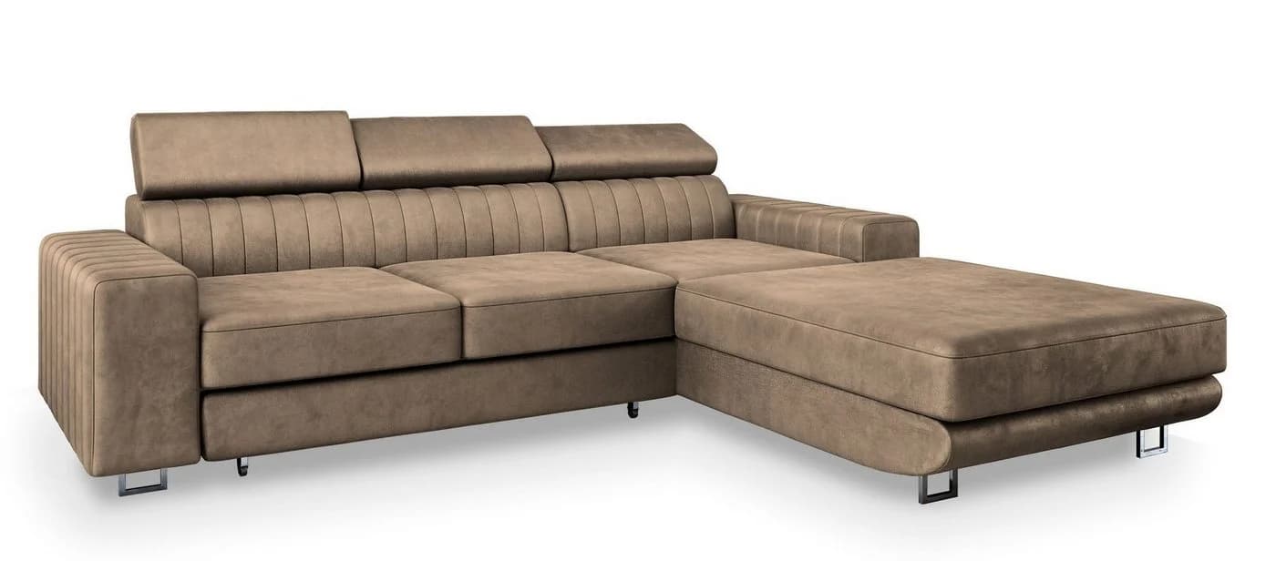 Masseno Ecksofa NOTO L-Form mit Schlaffunktion und Bettkasten Beige