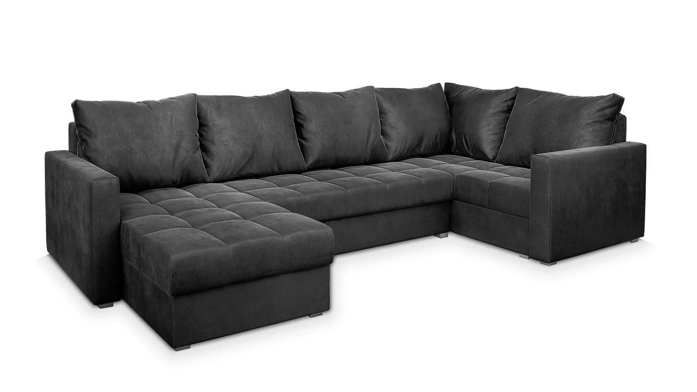 Masseno Ecksofa LORIVO Grau mit Schlaffunktion und Bettkasten