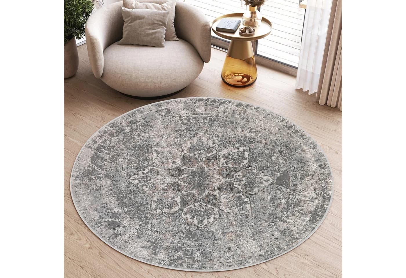 Tapiso Teppich VALLEY Rund 9 mm Wohnzimmer Schlafzimmer Vintage