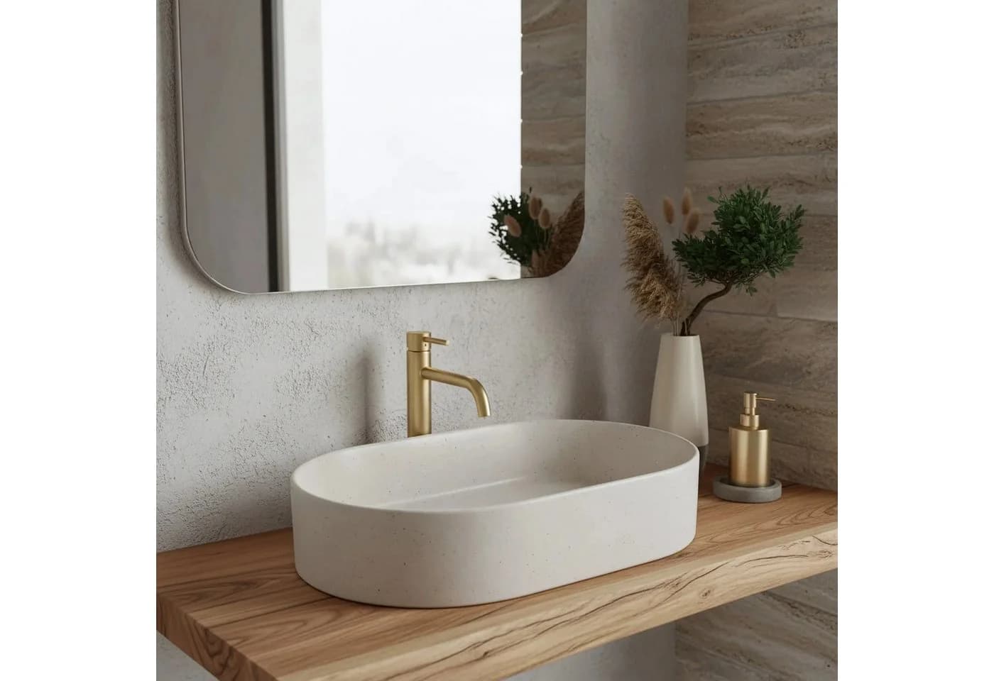 wohnwerk.idee Aufsatzwaschbecken sandfarben, oval, Keramik