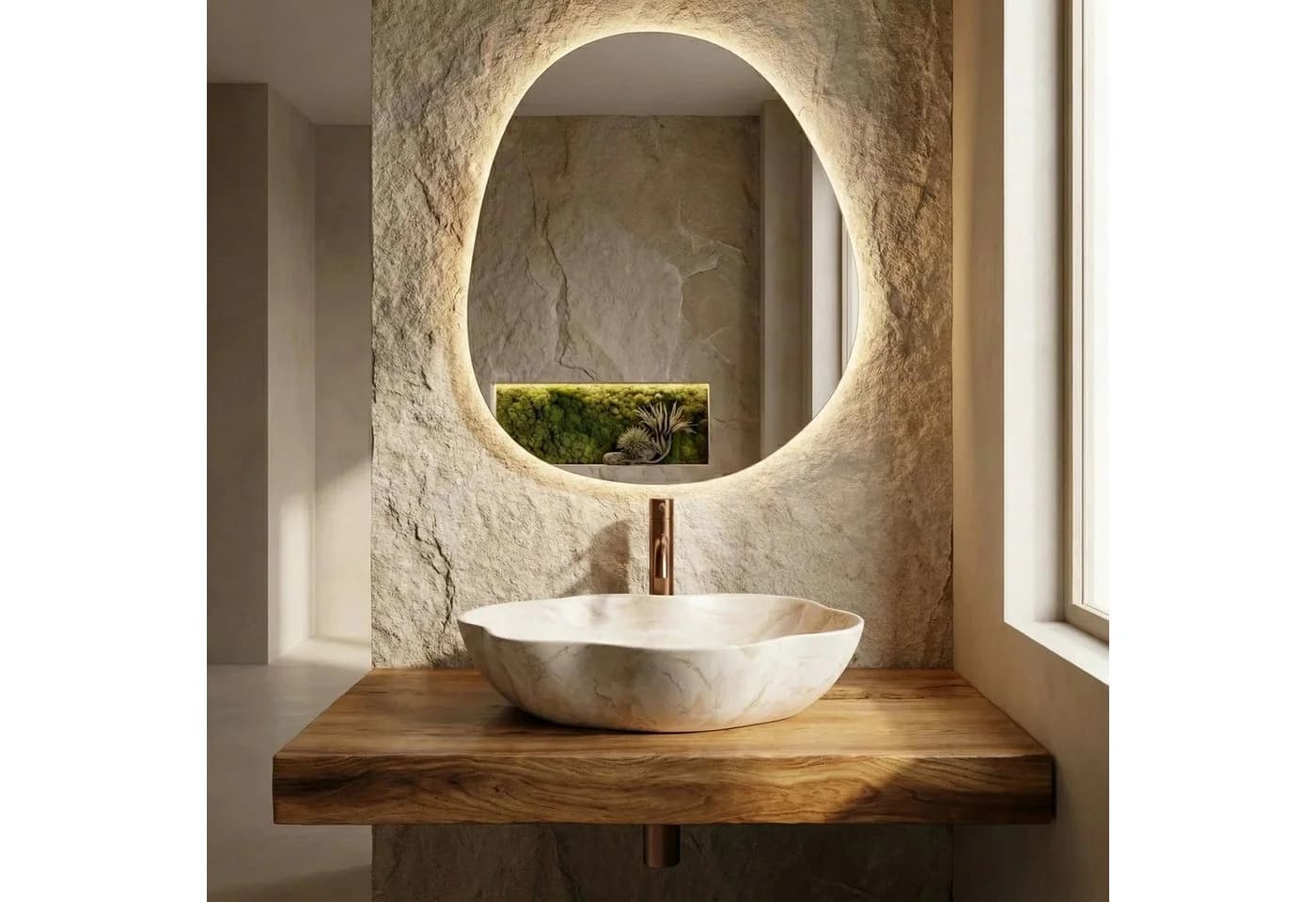 wohnwerk.idee Aufsatzwaschbecken Natursteinoptik Modern