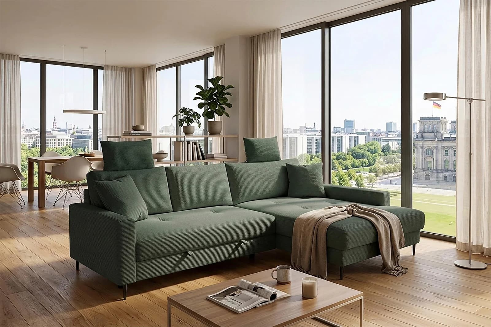 TRENDS BY HG Ecksofa Summer L-Form grün mit Schlaffunktion