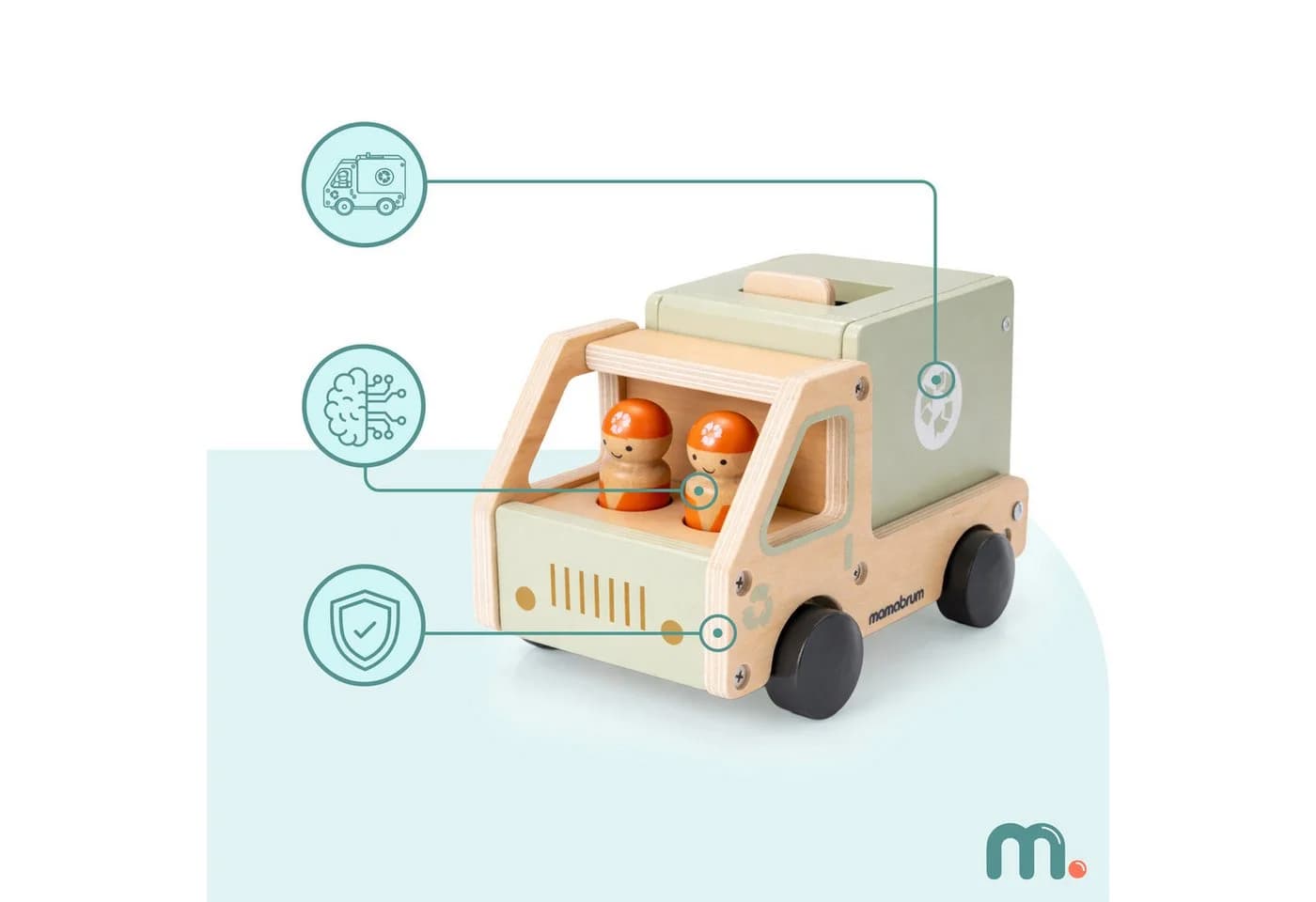 Mamabrum Müllauto Holz Recycling LKW mit Zubehör Kinder