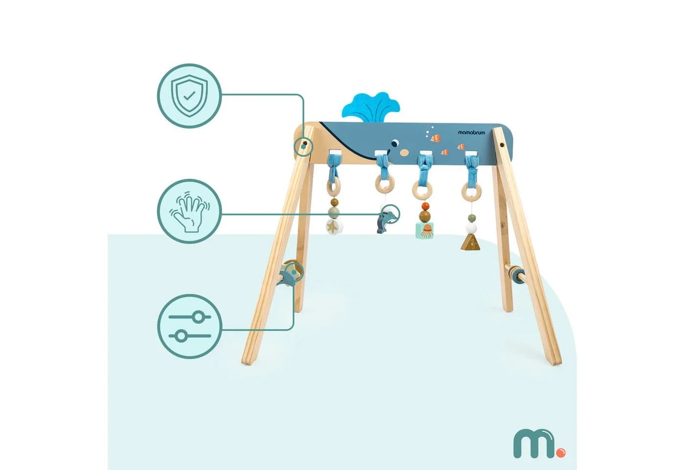Mamabrum Baby Gym Holz Spielbogen Ozean Montessori mit Anhängern