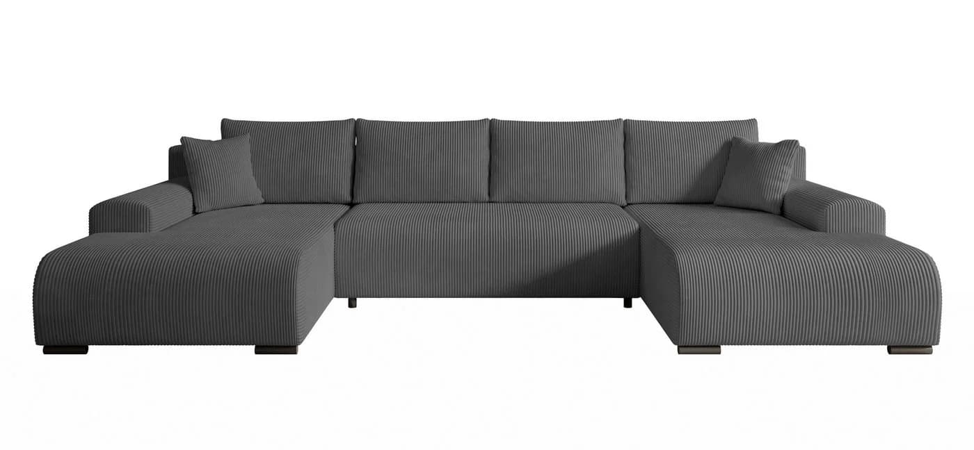 storez24 Ecksofa Ellen U mit Bettkasten und Schlaffunktion Cordstoff Grau