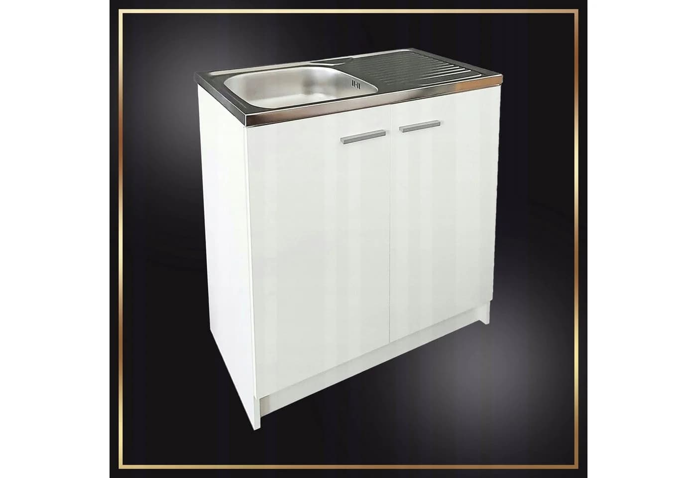 STAMAR Spülenschrank 80 cm Weiß mit Edelstahlspüle und flexibler Armatur