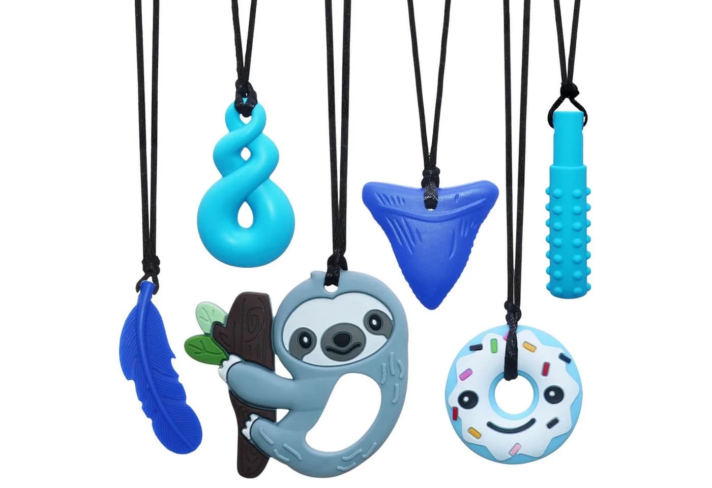 Sarcia.eu Beißring CLDY Sensorische Silikon-Kaukette Blau 6er Set
