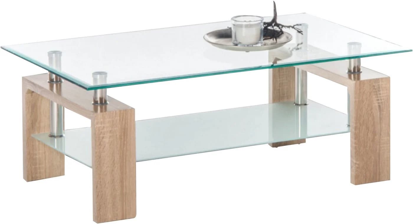 STOLKOM Mango II Couchtisch Glas Sonoma Eiche Dekor