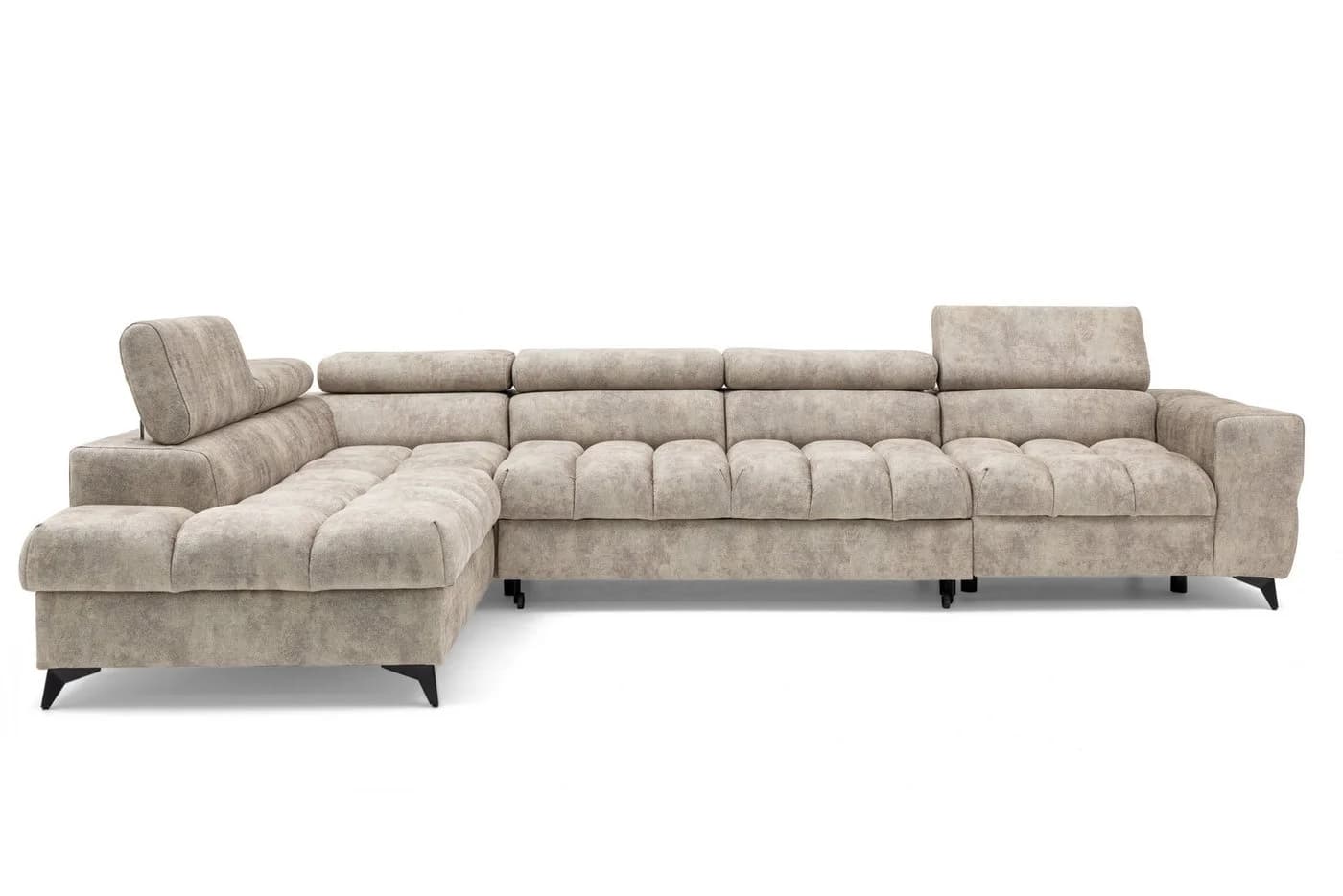 Muffo Ecksofa Pudding Maxi Beige mit Bettkasten und verstellbaren Kopfstützen