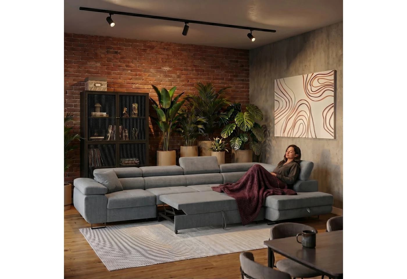Muffo Ecksofa Wild Maxi XXL mit Schlaffunktion & Bettkasten Silber/Grau