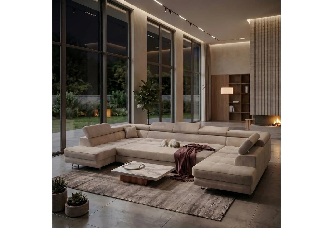 Muffo Ecksofa WILD MAXI U2 Beige Schlaffunktion verstellbare Kopfstützen