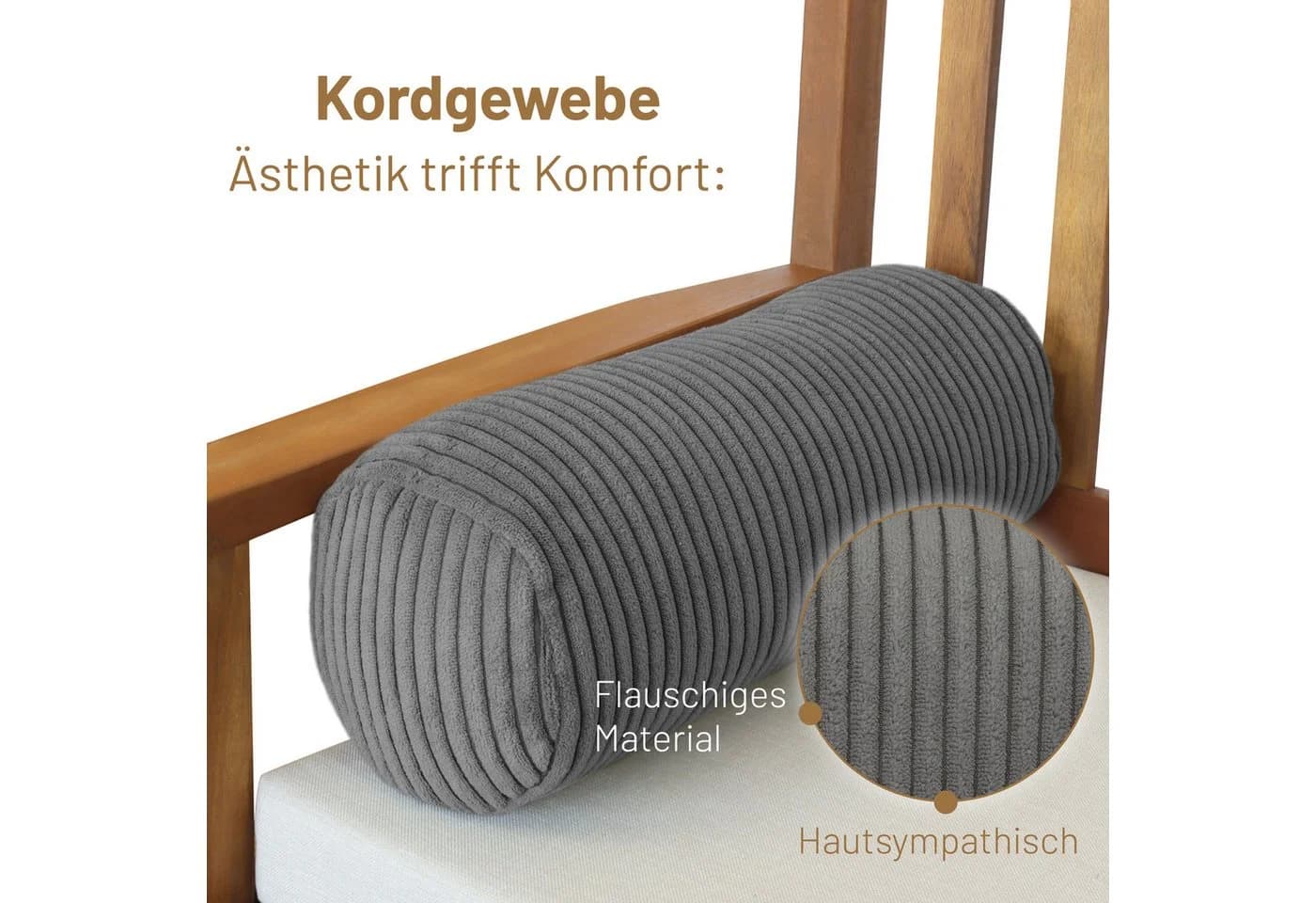 Herlag Nackenrolle ELLA, 65x20cm oder 40x15cm, 4 Farben, Wohnzimmer, Schlafzimmer