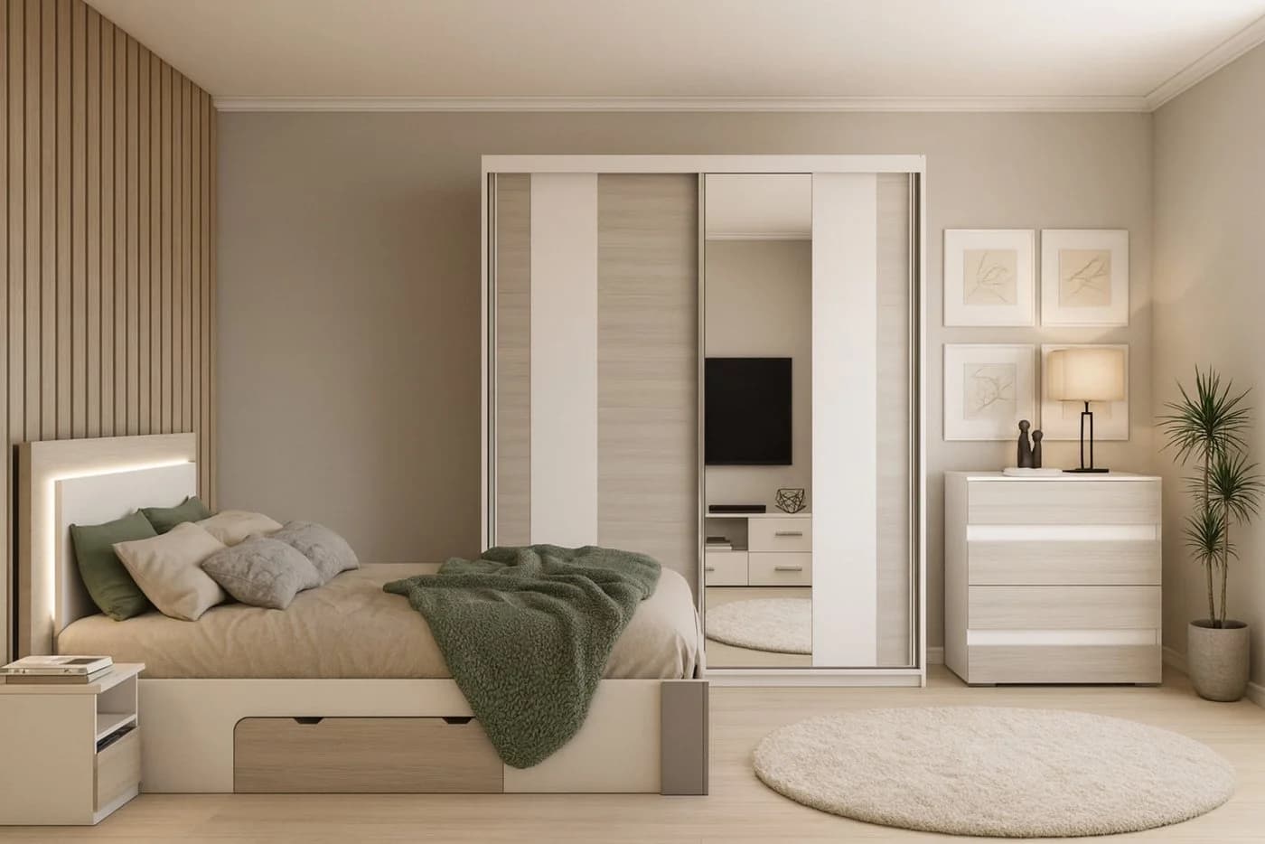 Deine Möbel 24 Schlafzimmer-Set HEAVEN MULTI 5-tlg. mit LED & Spiegeltüren