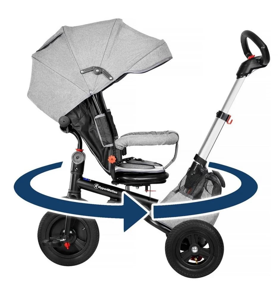 HyperMotion Dreirad Tobi Velar Grau mit Schubstange und Dach