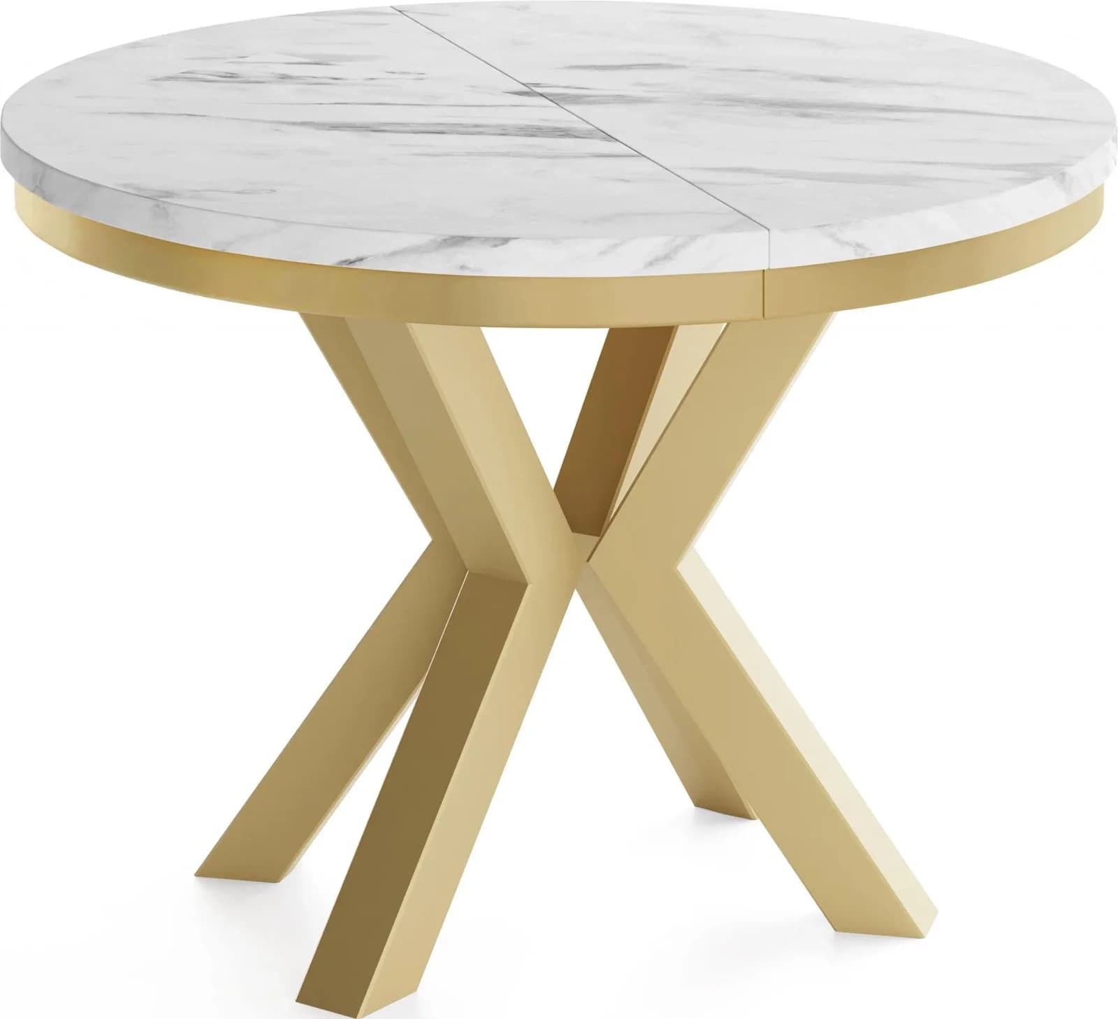 WFL GROUP Esstisch Clara Gold im Loft-Stil rund ausziehbar mit goldenen Metallbeinen
