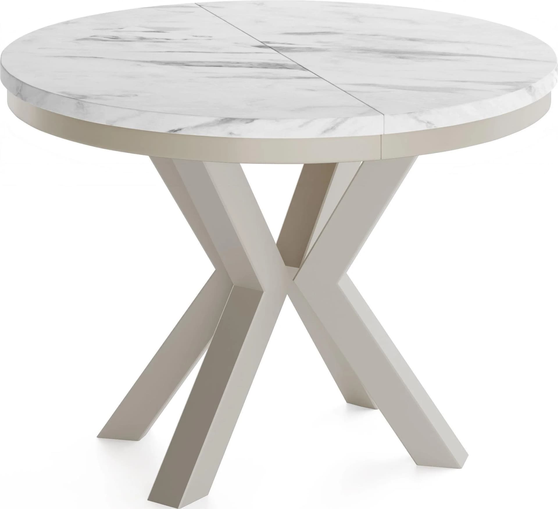 ESSTISCH Clara Grau-Beige runder ausziehbarer Marmor Weiß