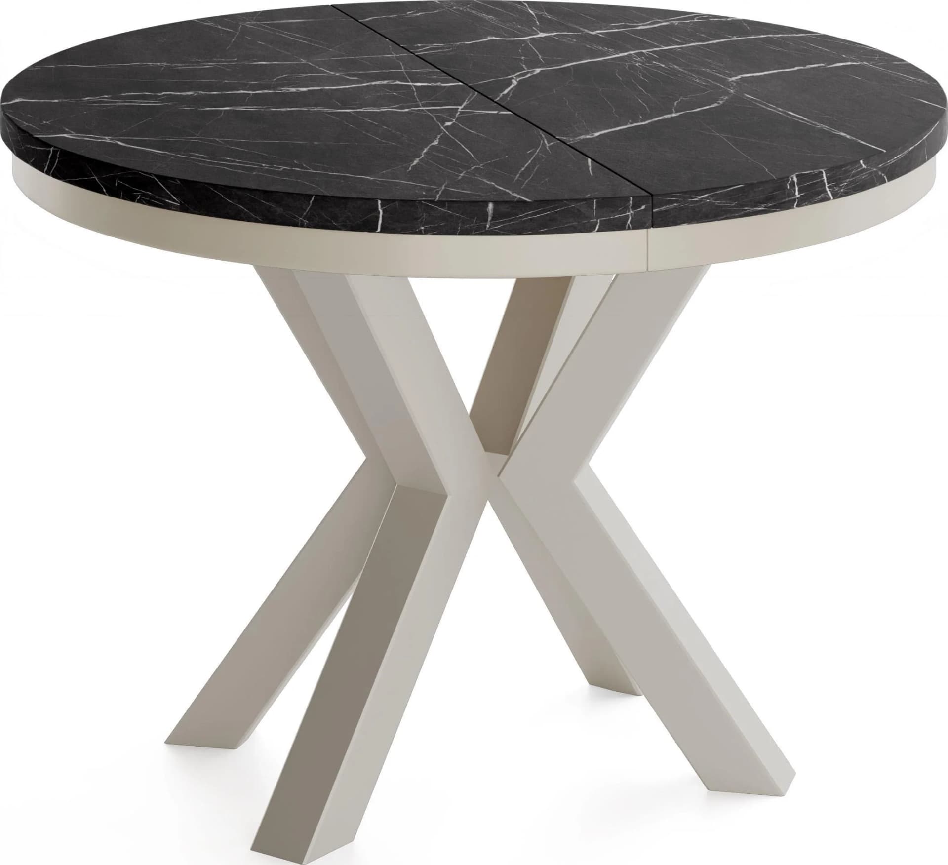 ESSTISCH Clara Grau-Beige Runder Ausziehbarer Marmor Schwarz
