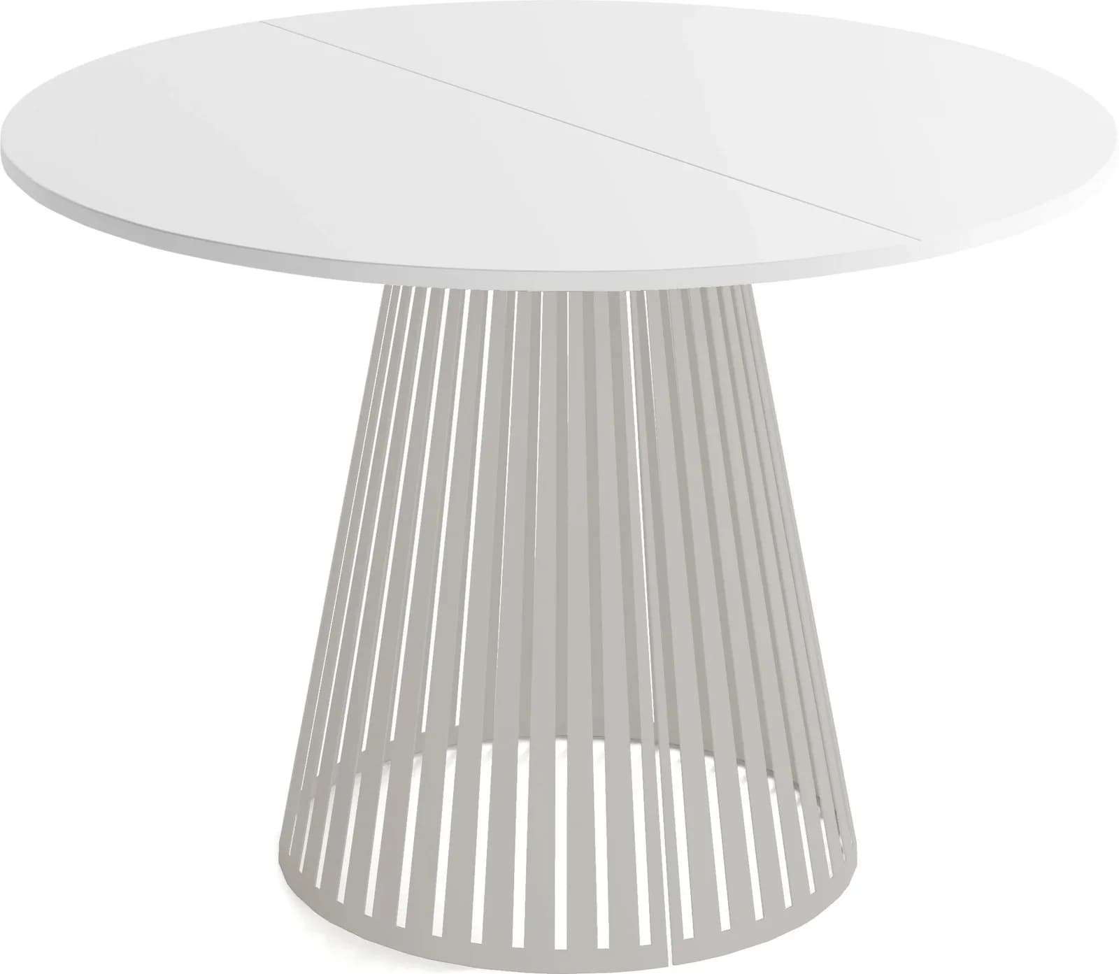 Esstisch Naro rund ausziehbar Lamellen-Metallgestell Grau-Beige/Weiß