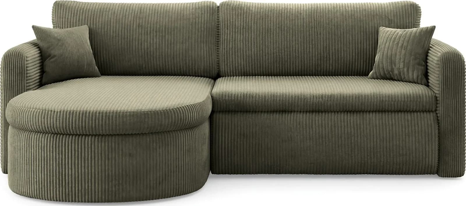 ECKSOFA Cora mit Schlaffunktion & Stauraum, Olivgrün Cord Chenille
